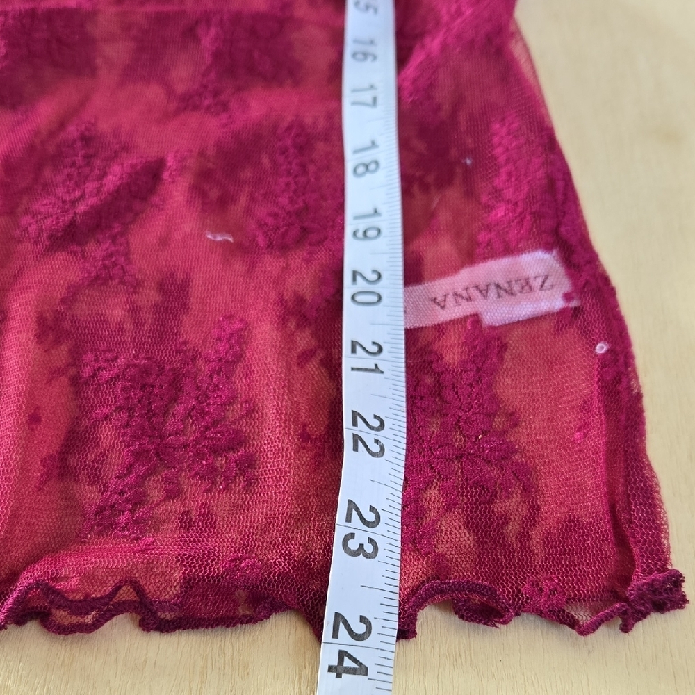 105 NWT Zenana Floral Lace See Through Layering Short Sleeve Top Sm Lg Cabernet - Picture 5 of 8